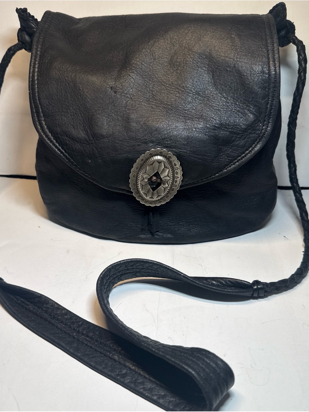 Vintage Elaine Snyder Buckskin Clothier Leather Bag Montana Concho Western Boho